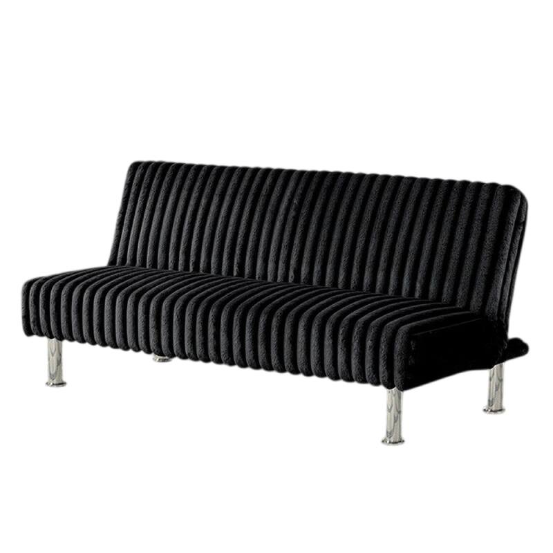 Hini Fold Out Futon Sofa Bed, Rich Black, Modern Chrome Metal Legs