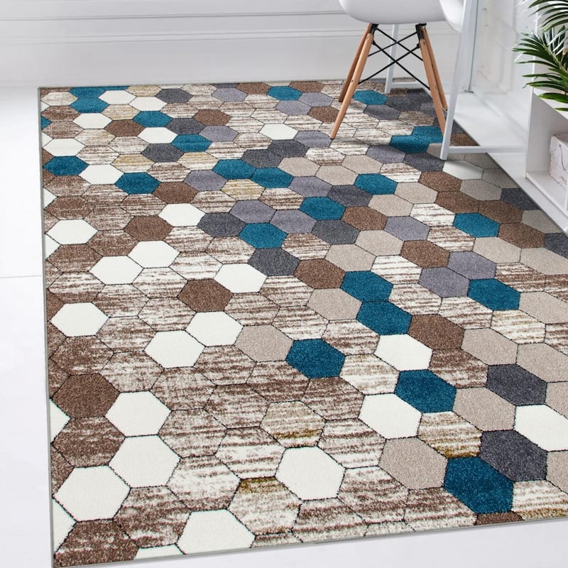 Luxe Weavers Modern Geometric Area Rug, Stain-Resistant Carpet - 5' x 7' - 5' x 7' - Beige