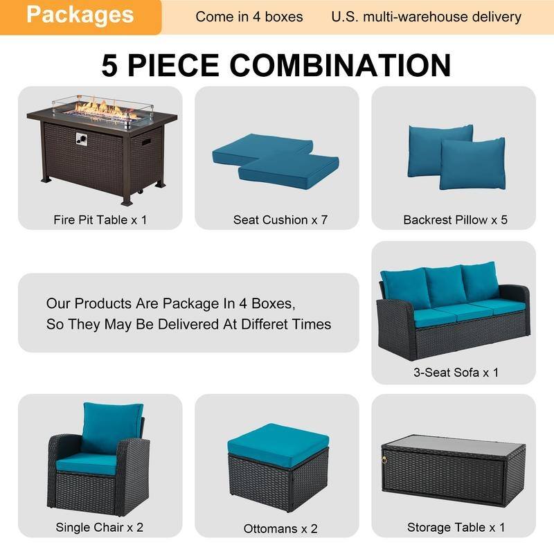 6/7-Piece Rattan Patio Set w/Optional Fire Pit Table – Outdoor Conversation Sectional, Weather-Resistant Wicker Furniture