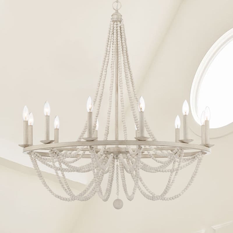 Fidenza 12-light Empire Farmhouse Solid Wood Beaded Chandelier with UL Certified - 37 inches - Ivory Wash