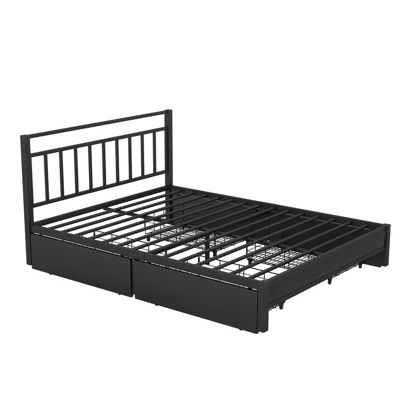 Black Queen Size Storage Platform Bed with 4 Drawers Bed Bath