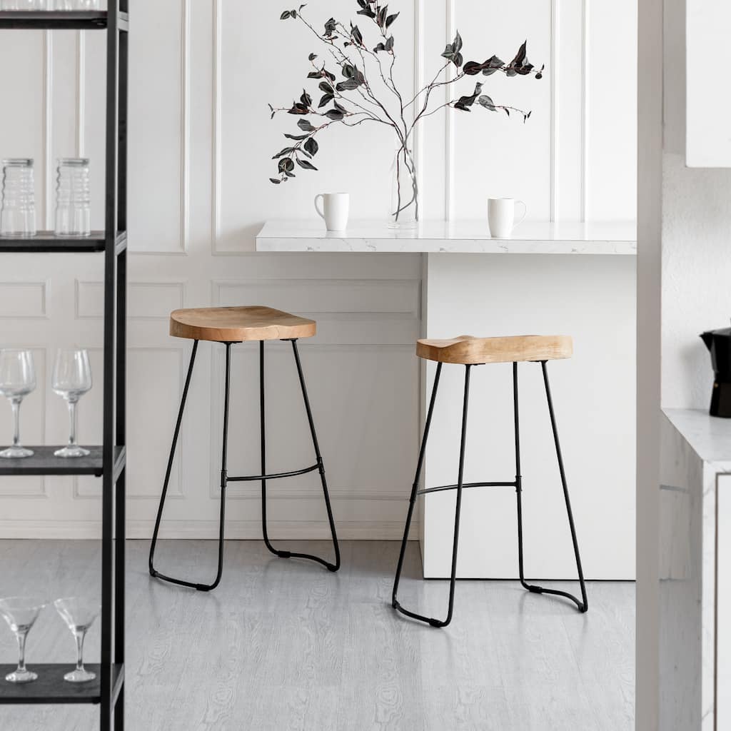 MH London Lara Solid Mango Wood Bar Stools - Set of 2