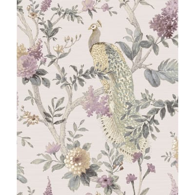 Galerie Wallcoverings Cottage Chic Floral Peacock Vinyl on Non-woven Metallic Wallpaper Roll