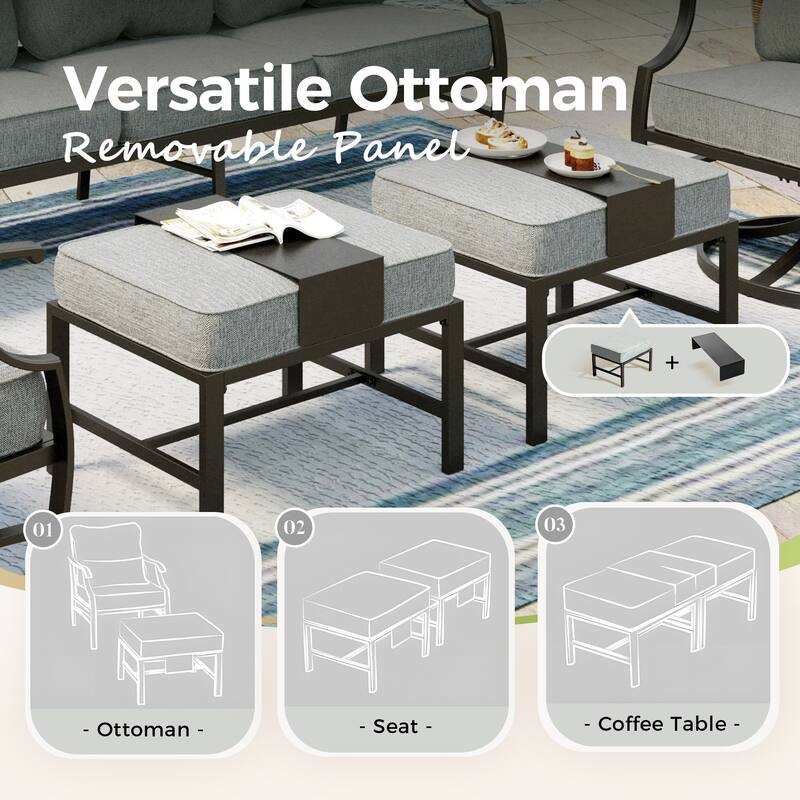 MAISON ARTS 4/5-Piece Patio Conversation Sets, Sofa Set with 2 xSingle Sofa Chairs, 1 x 3-seater Sofa and Coffee Table/Ottomans