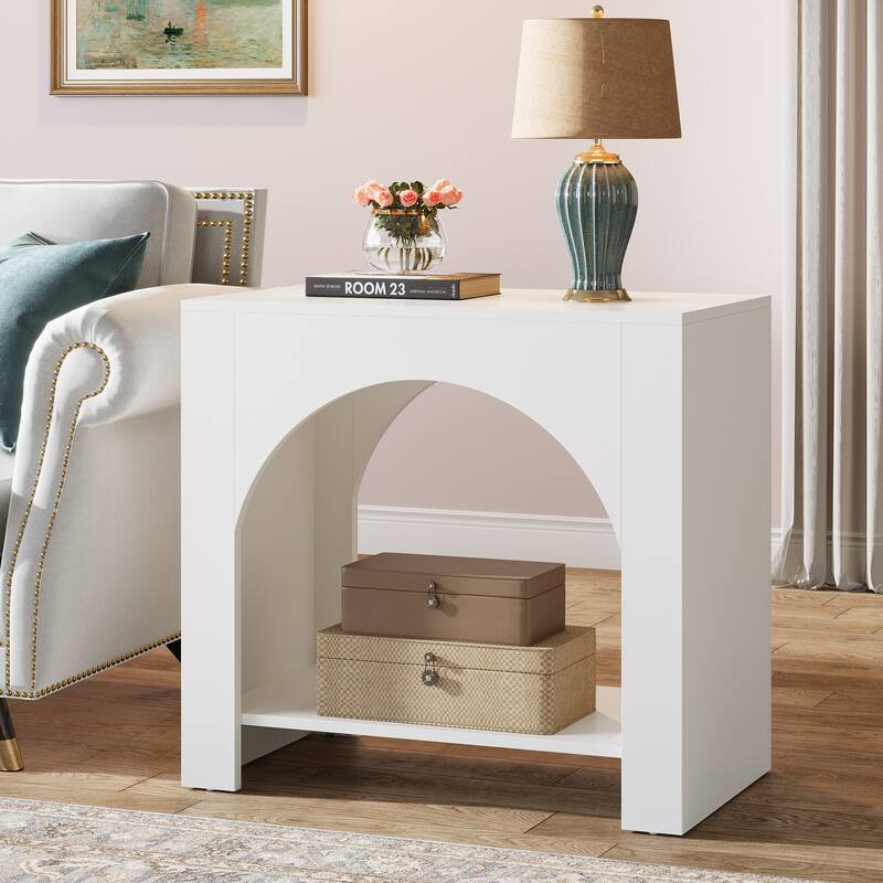 Farmhouse End Table for Living Room Large Side Table with Storage Sofa Table