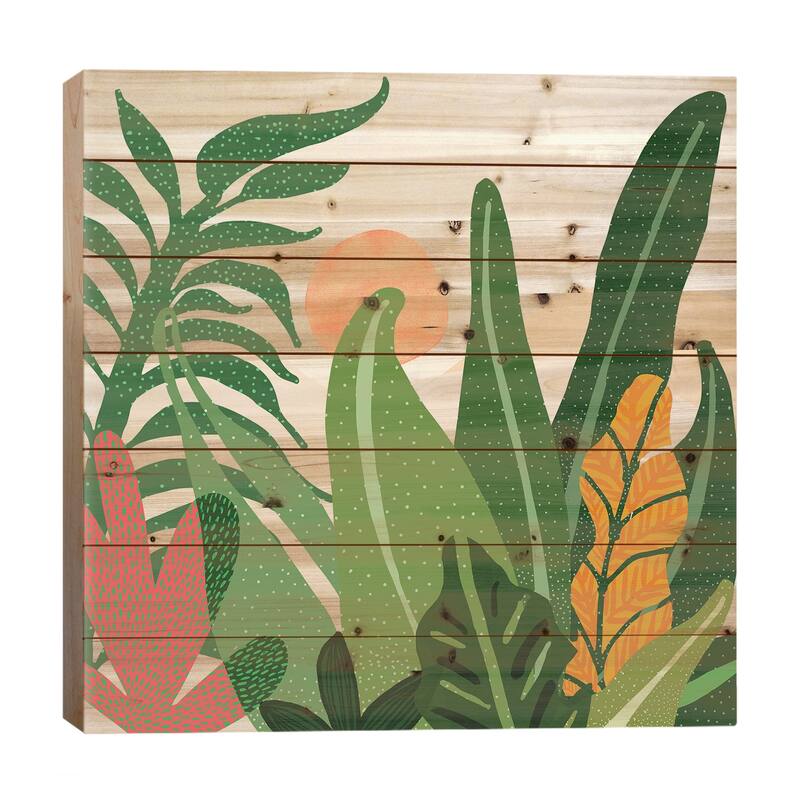 Desert Garden Sunset Print On Wood by Modern Tropical - Multi-Color - 26x26x1.5