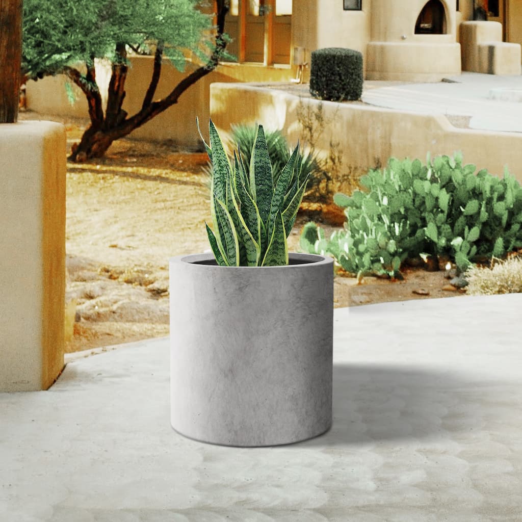 Plantara 13" D Raw Concrete Outdoor planter,Flower pot, Modern Round Plant pot for Garden with Drainage Hole