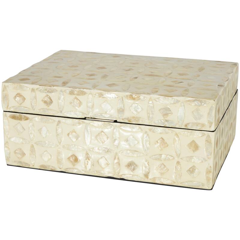Mother of Pearl Shell Handmade Decorative Box - Set of 2 Beige, Black, Cream, White, Blue, Light Blue - Roche River Decor
