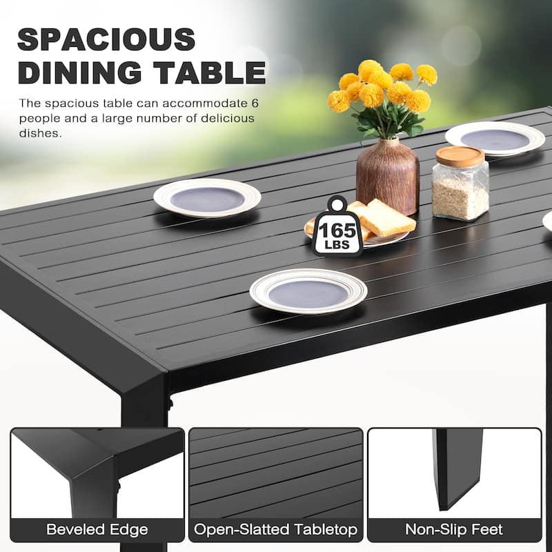 Outdoor Aluminum Dining Table with Umbrella Hole, Black