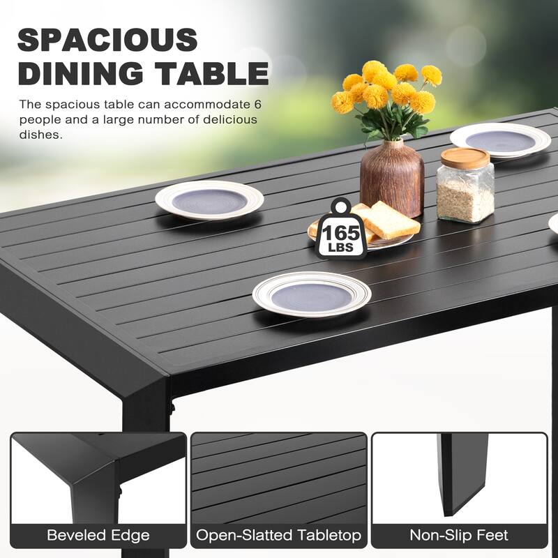 Outdoor Aluminum Dining Table with Umbrella Hole, Black