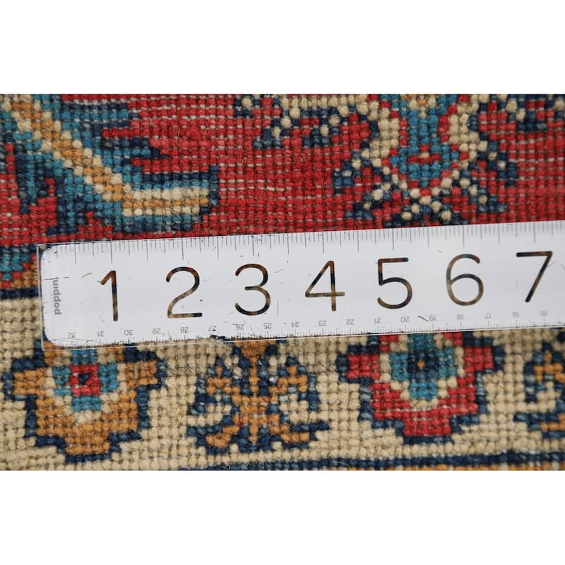 Red Geometric Kazak Oriental Accent Rug Hand-Knotted Wool Carpet - 2'0" x 2'10"
