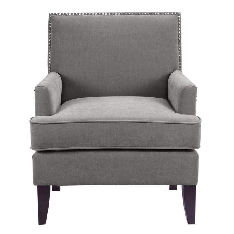 Roomfitters Track Arm Club Chair with Nailhead Trim, Upholstered Accent Chair with Solid Wood Legs and Removable Cushion, Grey