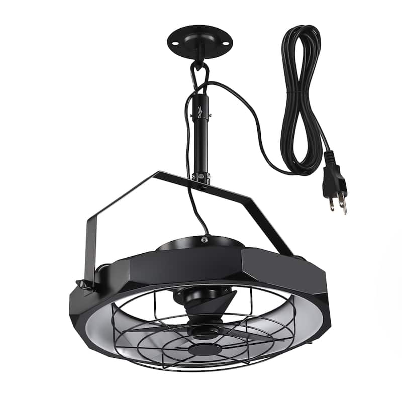 20" Industrial Black Integrated LED Caged Ceiling Fan Wall Mounted Fan with Light