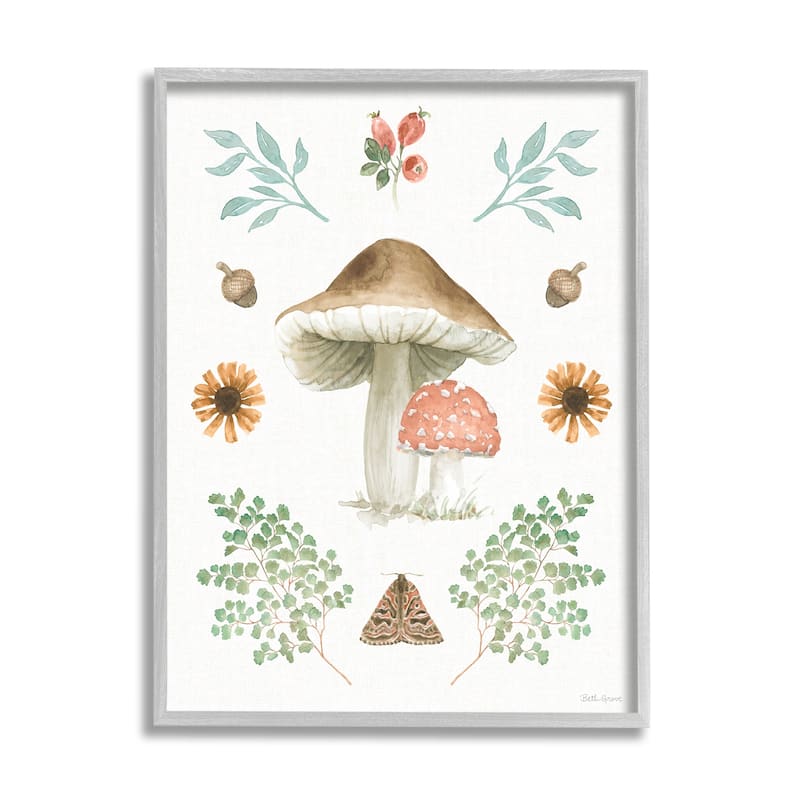 Stupell Moth & Mushrooms Painting Framed Giclee Art Design by Beth ...