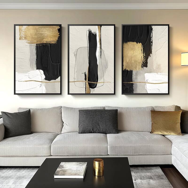 Wall Art,Modern Minimalist Gold Beige Block Pictures - 24 x 36