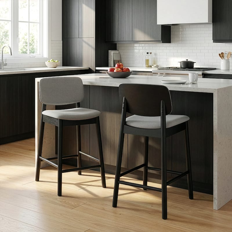 Set of 2 Azura Gray Fabric Counter Stool with Black Wood Legs