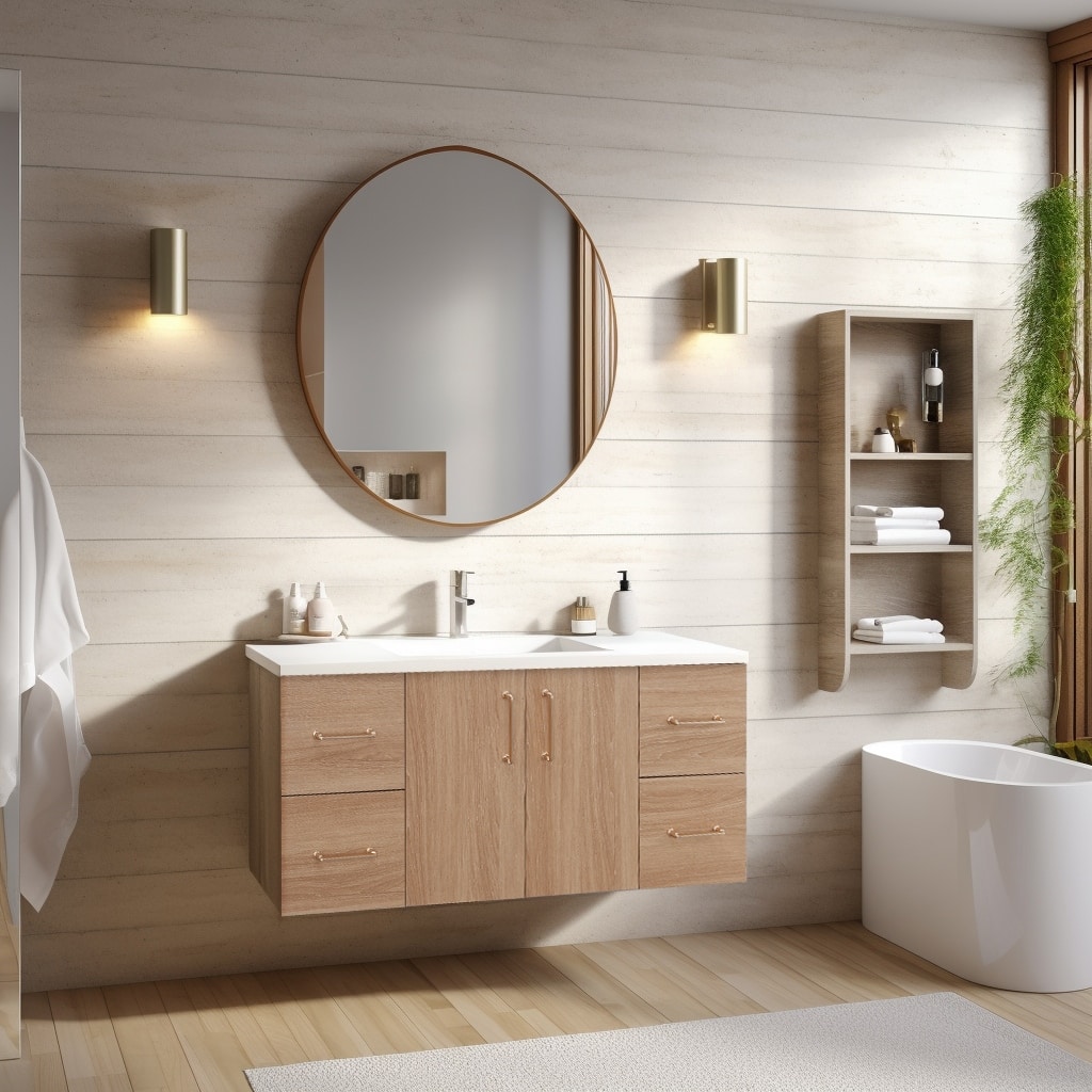Prismella 36" 48" Wall-Mount Bathroom Vanity in Oak with Top