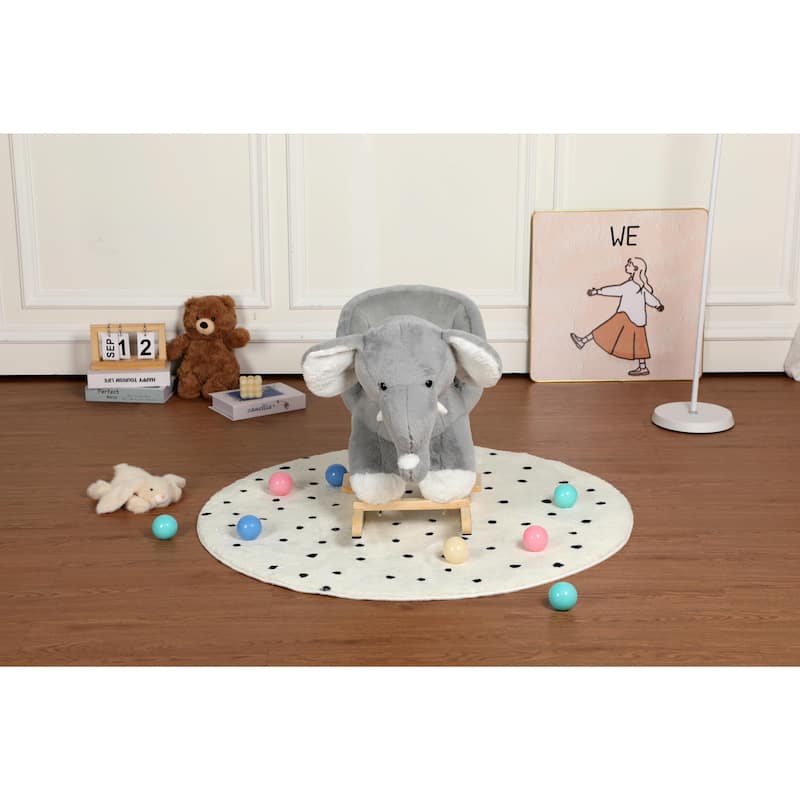 Kids Ride-On Rocking Horse Toy with Lullaby Song, Rocking Toy with Hand Puppets & Safety Belt