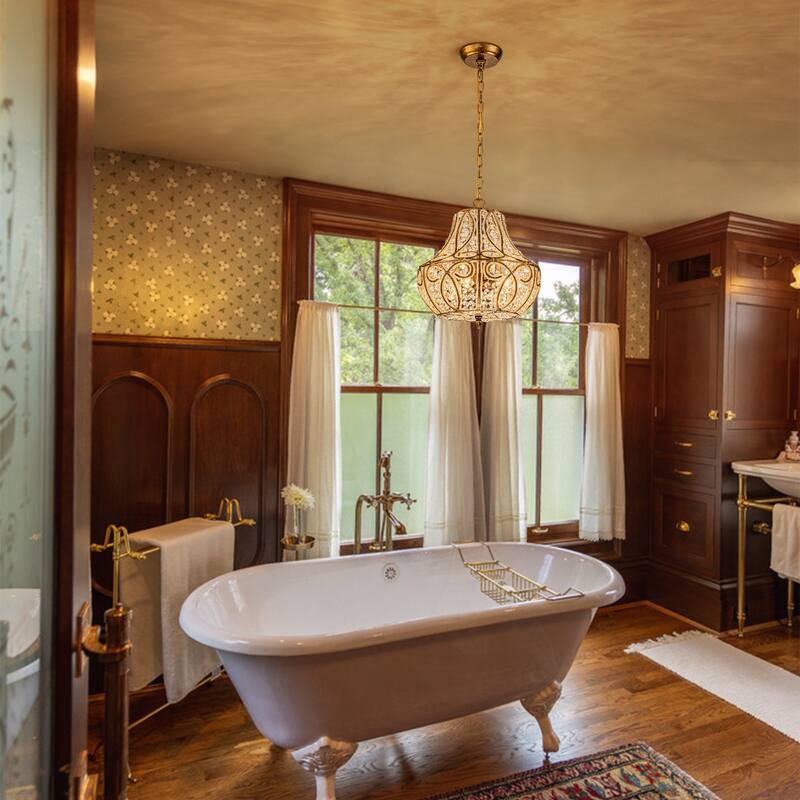 Vintage Glam 4-Light Antique Brass Crystal Chandelier - Antique Brass