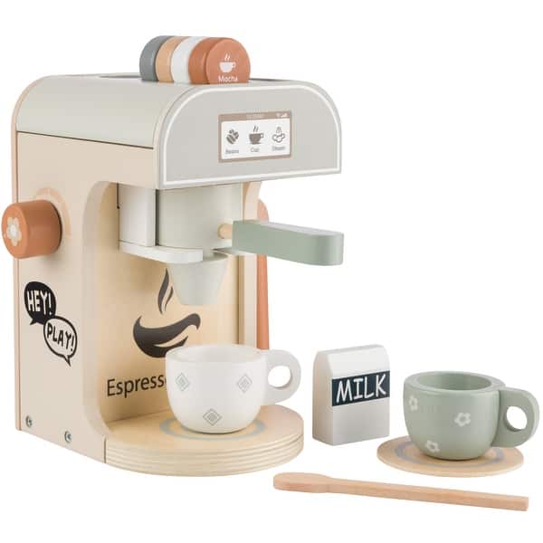 slide 2 of 8, Hey Play Wooden Toy Coffee Maker for Kids - 11PC Kids Kitchen Playset with Coffee Machine Toy Kitchens