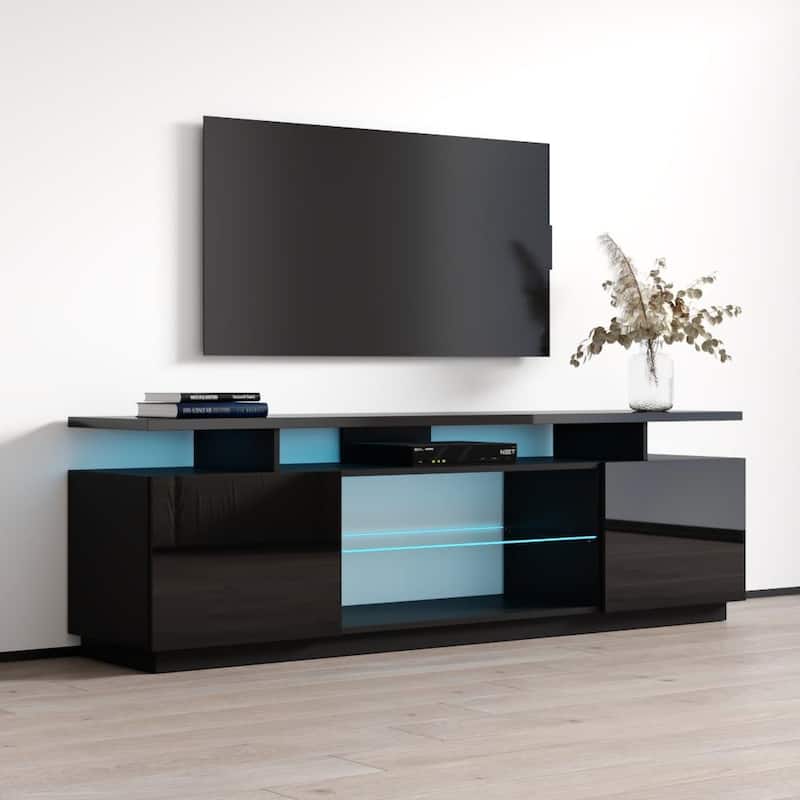 Meble Furniture Eva-K Modern 71-inch TV Stand with LED Lights for up to 80" TVs