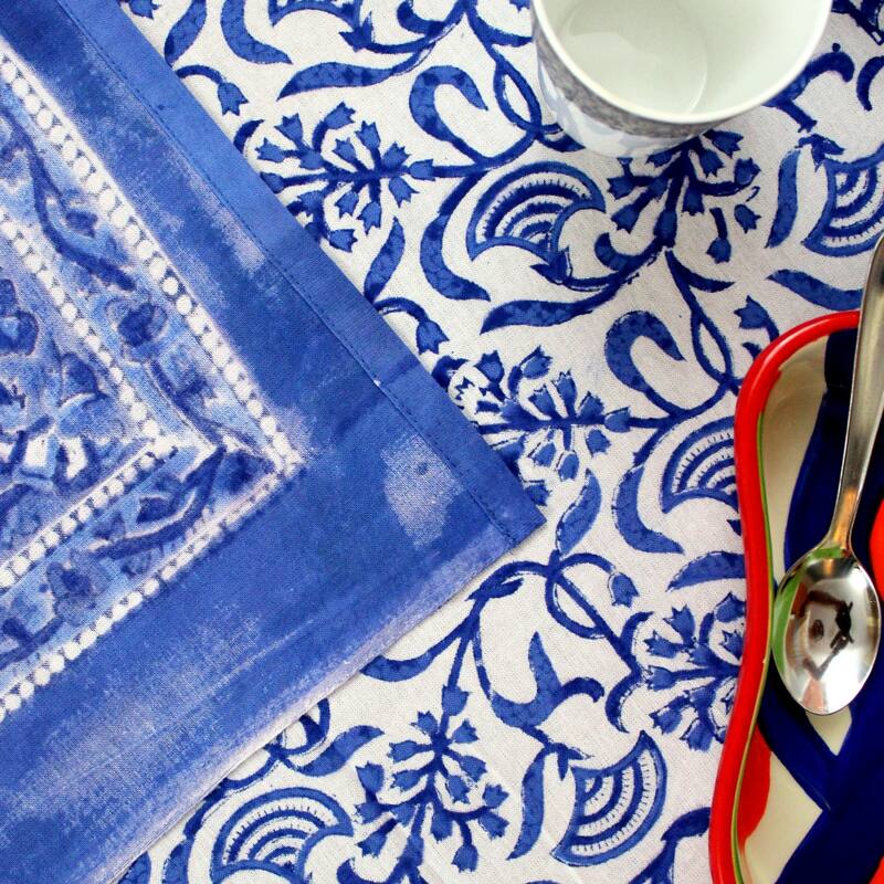 Cotton Block Print Floral Vineyard Tablecloth Rectangle