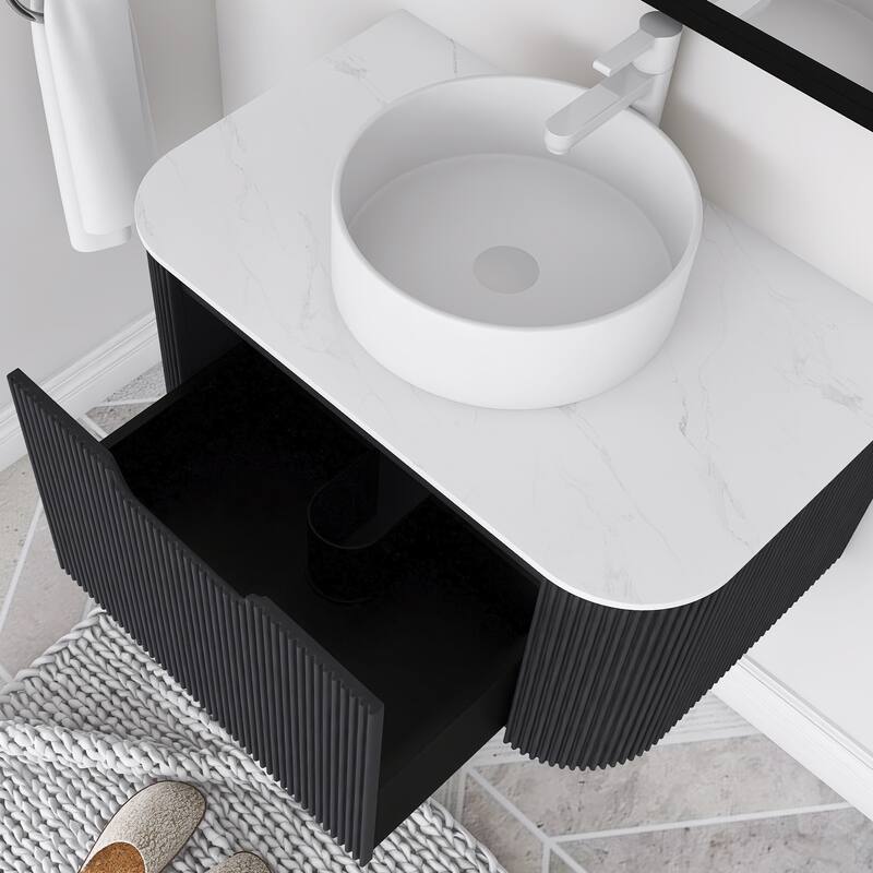 Plywood Wall-Mounted Bathroom Vanity Set with Integrated Ceramic Sink in Natural Wood