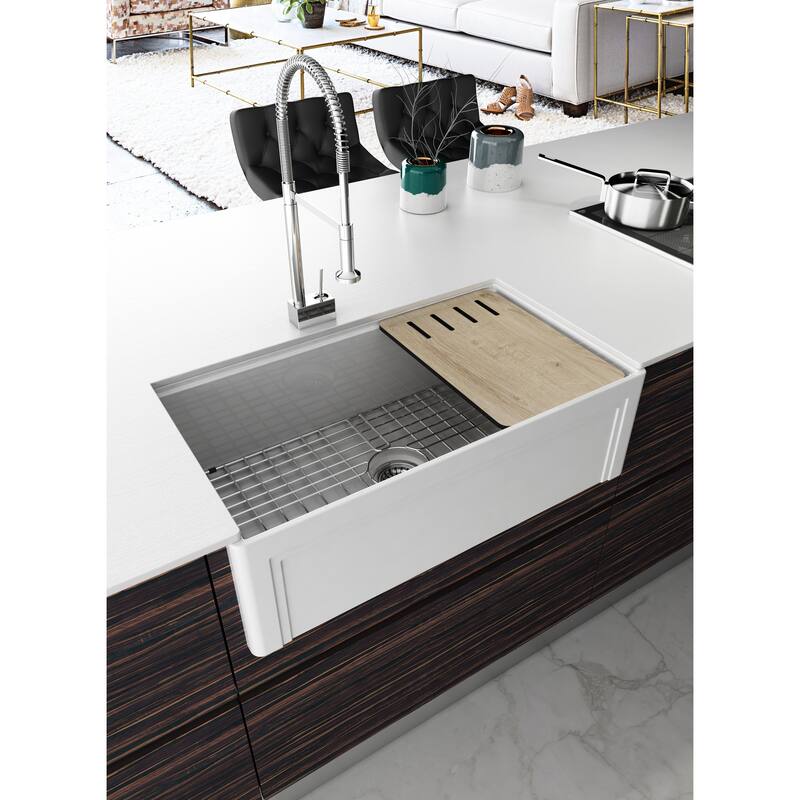 Devon 33in. Fireclay Workstation Reversible Farmhouse Kitchen Sink - 33