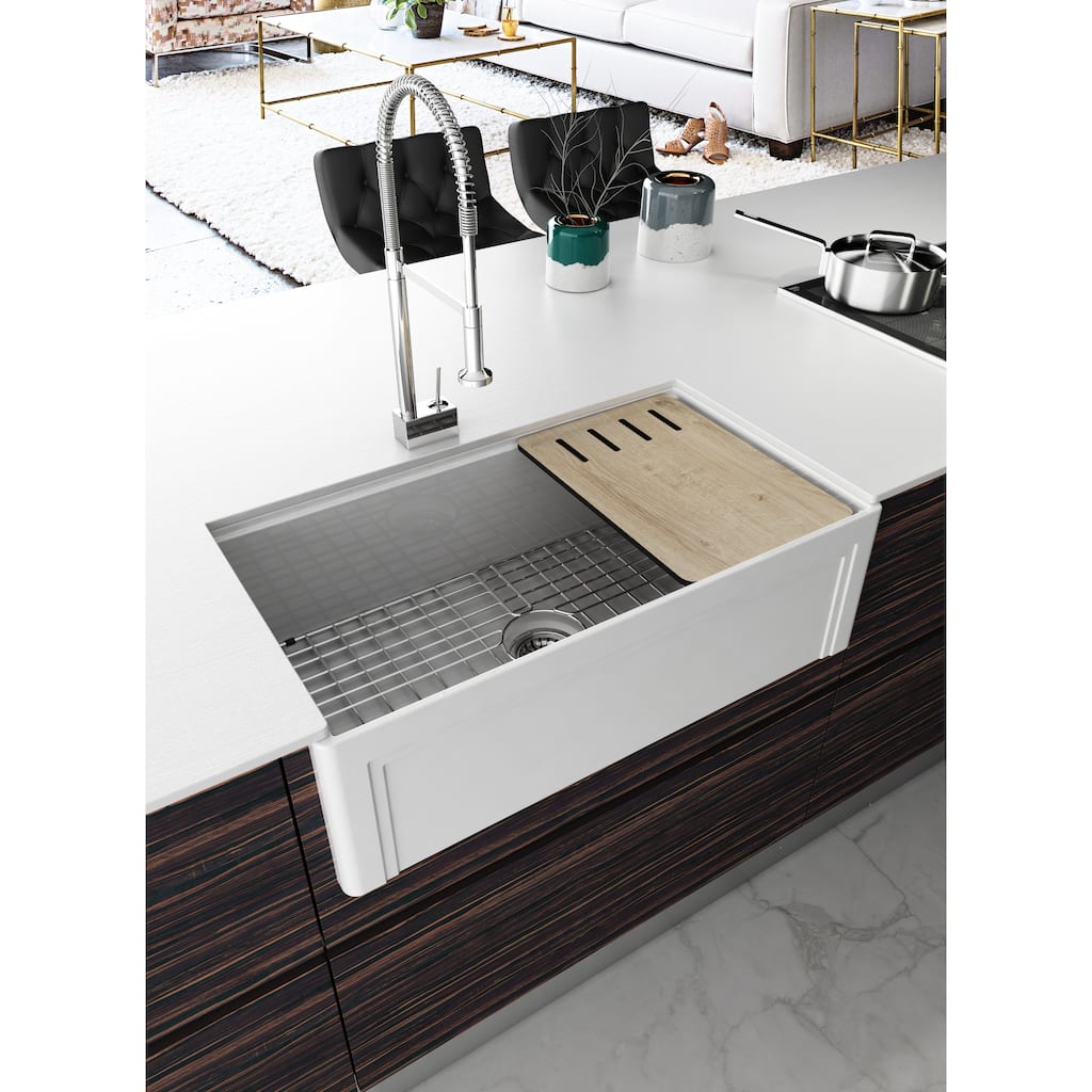 Devon 33in. Fireclay Workstation Reversible Farmhouse Kitchen Sink - 33