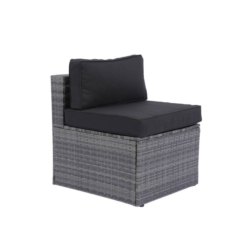 5 Pcs Outdoor Sectional Sofa Set, All-Weather PE Rattan Conversation Furniture Set with Coffee Table and 2 Pillows