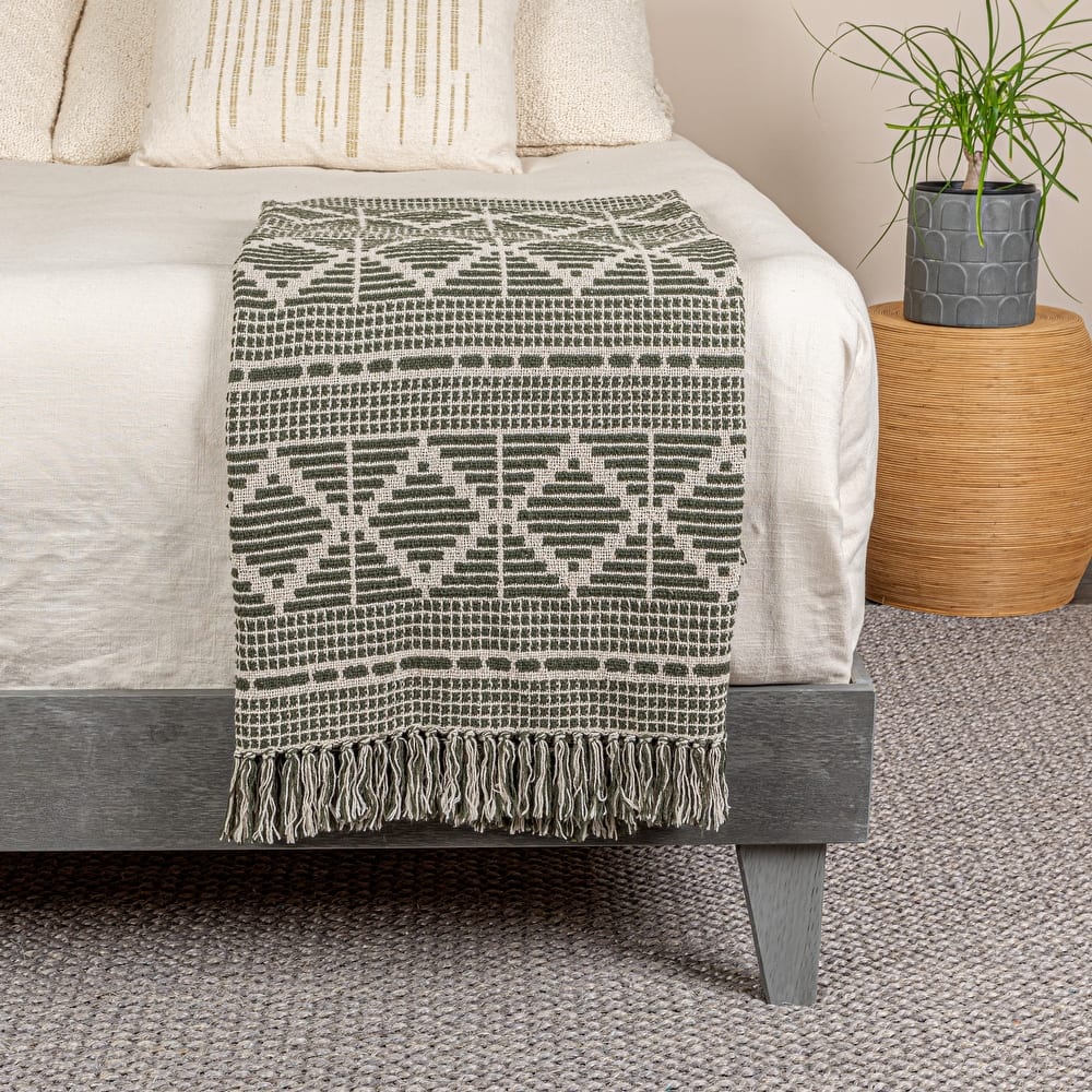 Soft Cotton Blend Throw with Diamond Pattern and Fringe