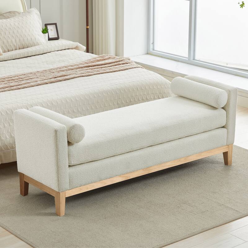 Bedroom Bench with Pillows and Solid Wood Legs for Living Rooms and Entryway