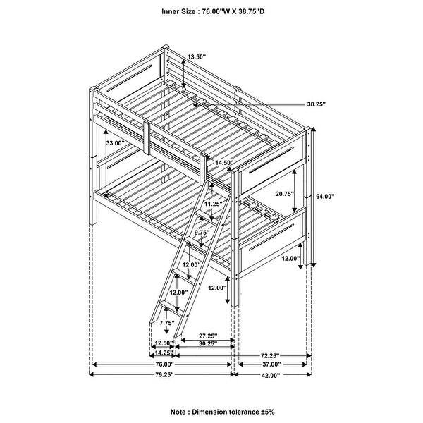 dimension image slide 0 of 4, Littleton Transitional Wood Bunk Bed with Slatted Mattress