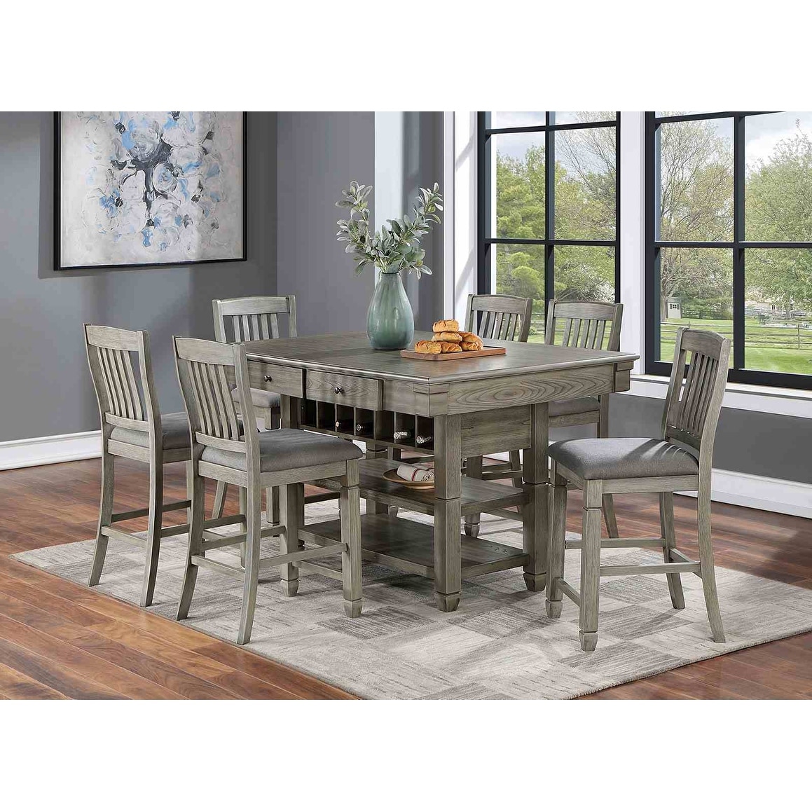 Gray Finish 7pc Modern Counter Height Set Storage Table and Chairs