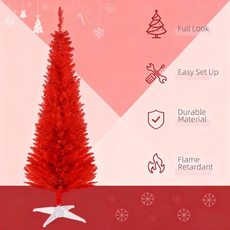 Vibrant Christmas Tree,Artificial Pencil Tree with White Base, Perfect for Stylish Holiday Displays - Red