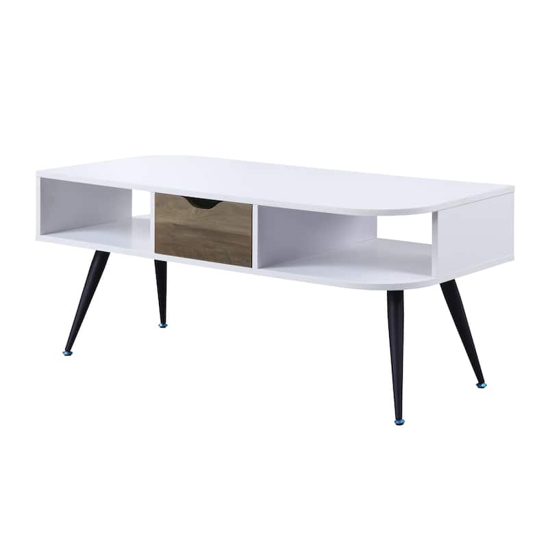 44" White and Black Melamine Coffee Table with Drawer and Shelf Storage - 44” x 20” x 20”