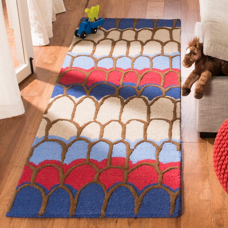 SAFAVIEH Handmade Children's Doodle Pieta Blue/ Beige New Zealand Wool - 2' 3" x 7' - Blue/Multi - Runner