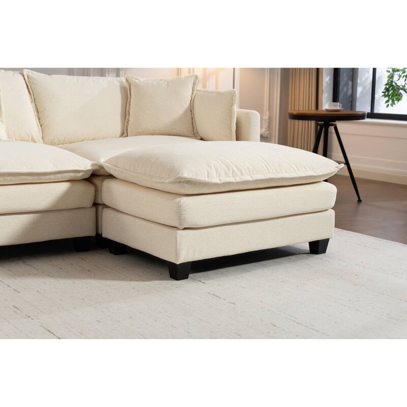 Anmytek 3-Seat 114.17" Modern Sectional Sleeper Sofa with Ottoman, Waist Pillows & Chaise Lounge