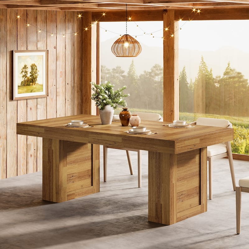 63'' Large Dining Table for 6, Rectangle Wooden Kitchen Table for Dining Room, Family Meals, Banquets & Dinner Parties - Natural Oak