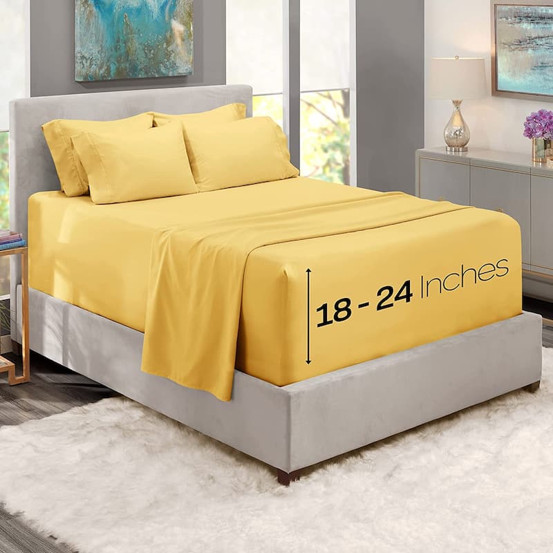 Empyrean Bedding 18"-24" Extra Deep Pocket Sheets Set - Ultra Soft Luxury Bed Sheet Set - Twin - Custard Yellow