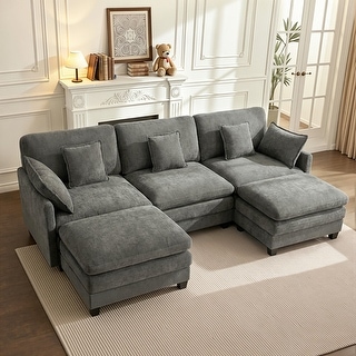 MCombo 111.8'' Modular Sectional Sofa Couch with Reversible Ottoman for Living Room, L Shaped Sofa, FSC Certified