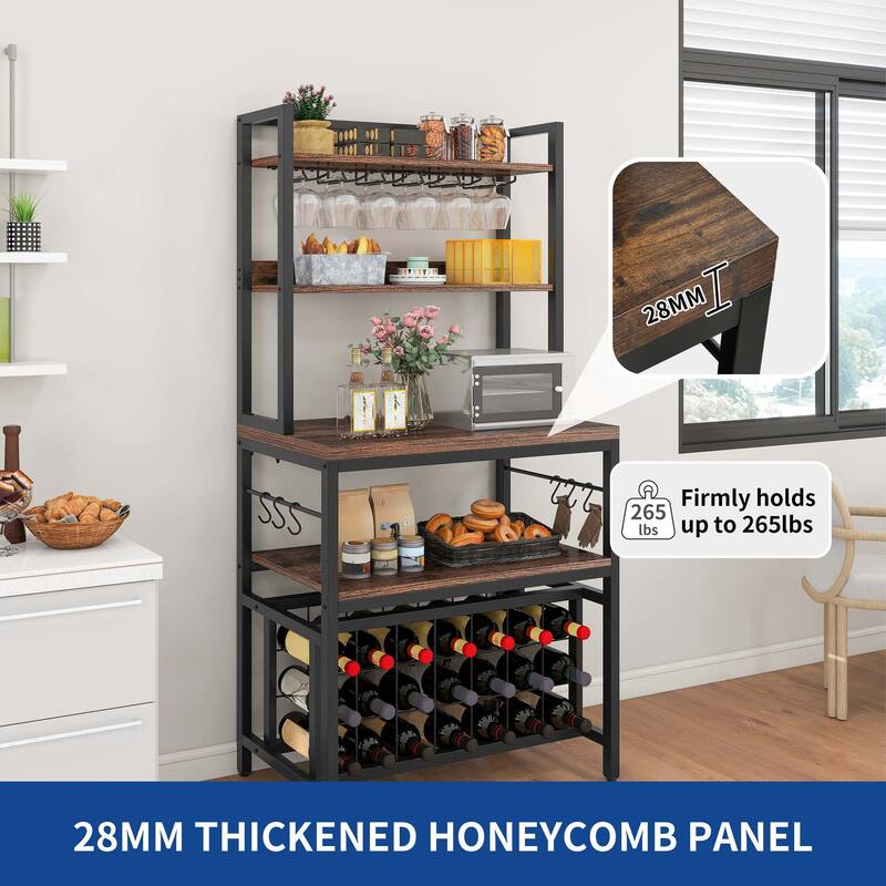 Moasis Large Bakers Rack with Power Outlets and Wine Rack