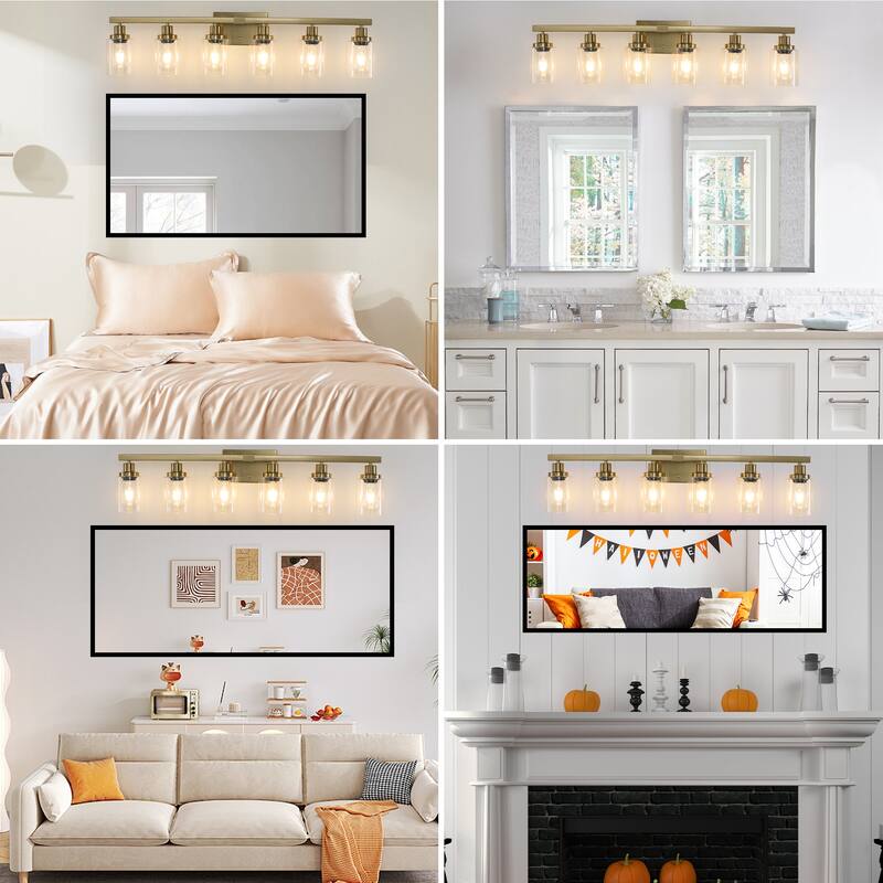 37" 6-Light Vanity Light with Clear Glass Shades, Modern Iron Metal Bathroom Wall Fixture for Mirror(No Bulbs)