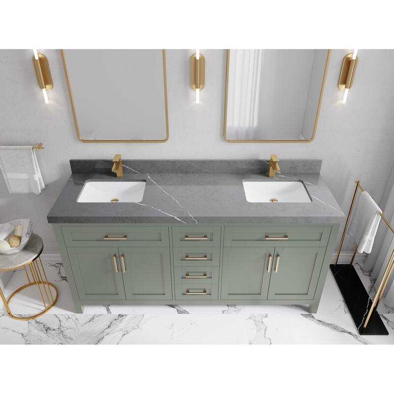 Willow Collections 72 in. W x 22 in. D Cambridge Double Sink Bathroom Vanity with Countertop - 2”Piatra Gray - Evergreen