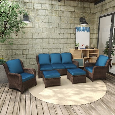 GDFStudio - Celeste 5-Piece Outdoor Rattan Sectional Seating Set with Cushions for Patio and Garden Comfort