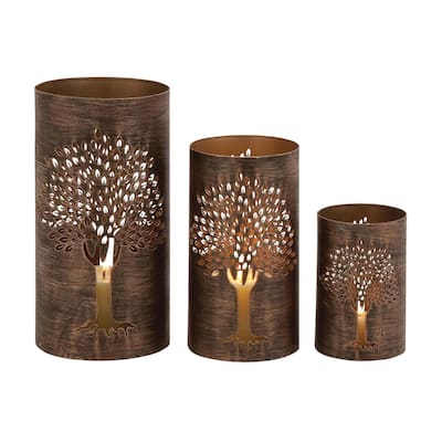 Metal Geometric Decorative Candle Lantern - Set of 3 Copper or Dark Brown - Roche River Decor
