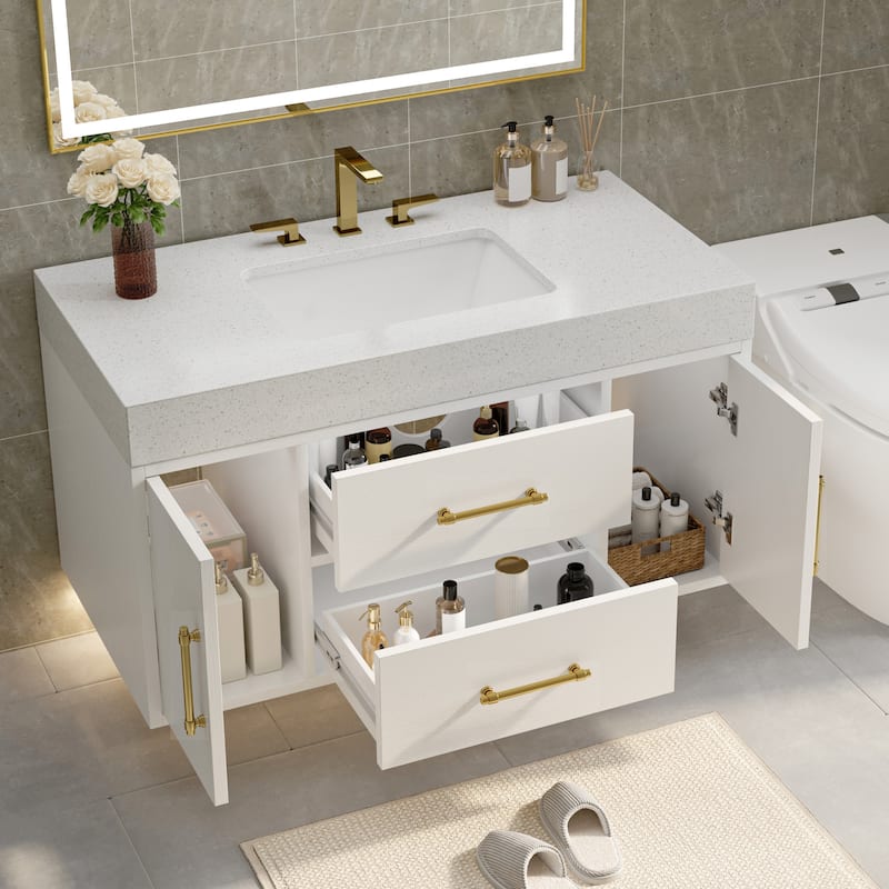 Moasis 40"/48" Wide Floating Wall Mounted Bathroom Vanity with 2 Drawers & 2 Storage Cabinet