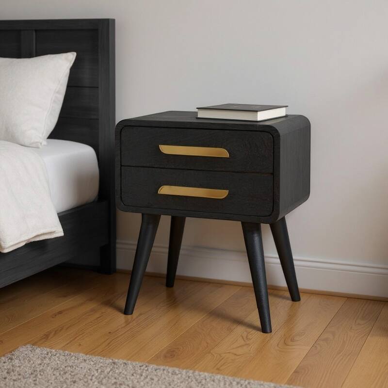 HomeRoots 22" Midnight Solid Wood Two Drawer Nightstand - Midnight - 2-drawer