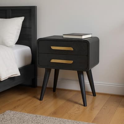 HomeRoots 22" Midnight Solid Wood Two Drawer Nightstand