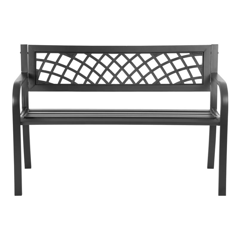 Hayden Black Powder Coated Metal Outdoor Patio Park Bench with All-Weather and Rust-Resistant